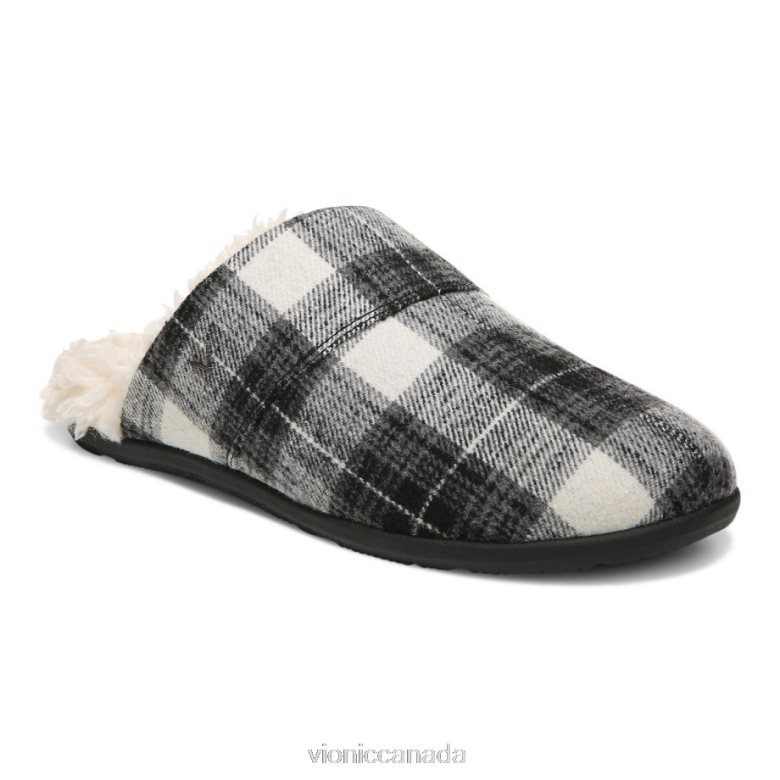 Vionic Alfons Mule Slipper 4642661488 Black Plaid Vionic shoes calgary