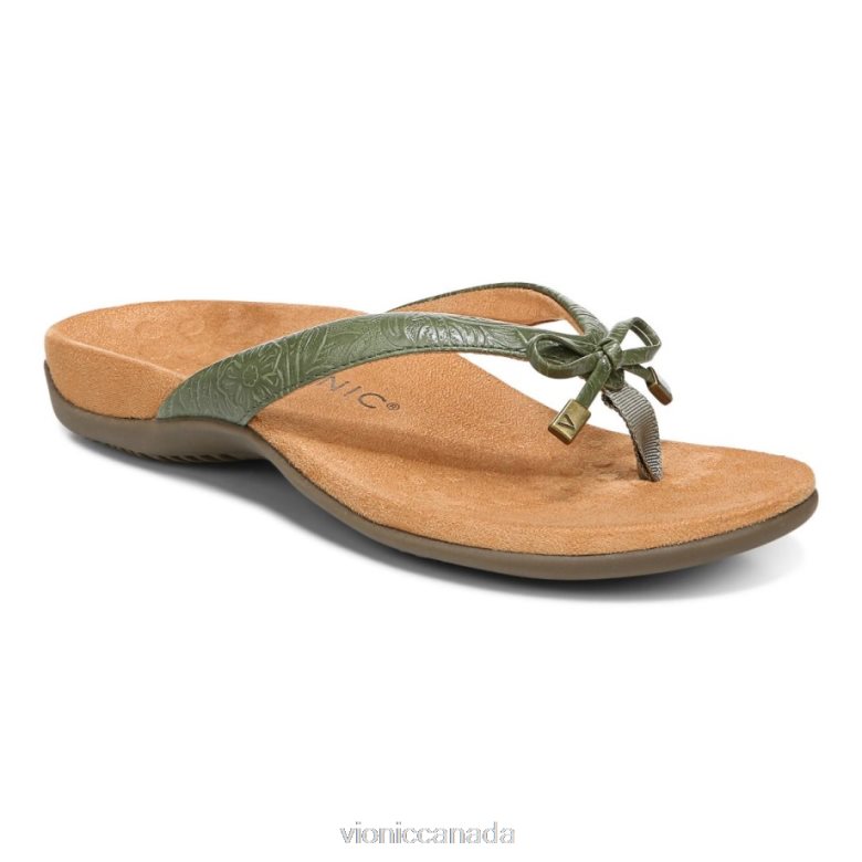 Vionic Bella Toe Post Sandal 4642661351 Army Green Embossed Vionic canada shoes