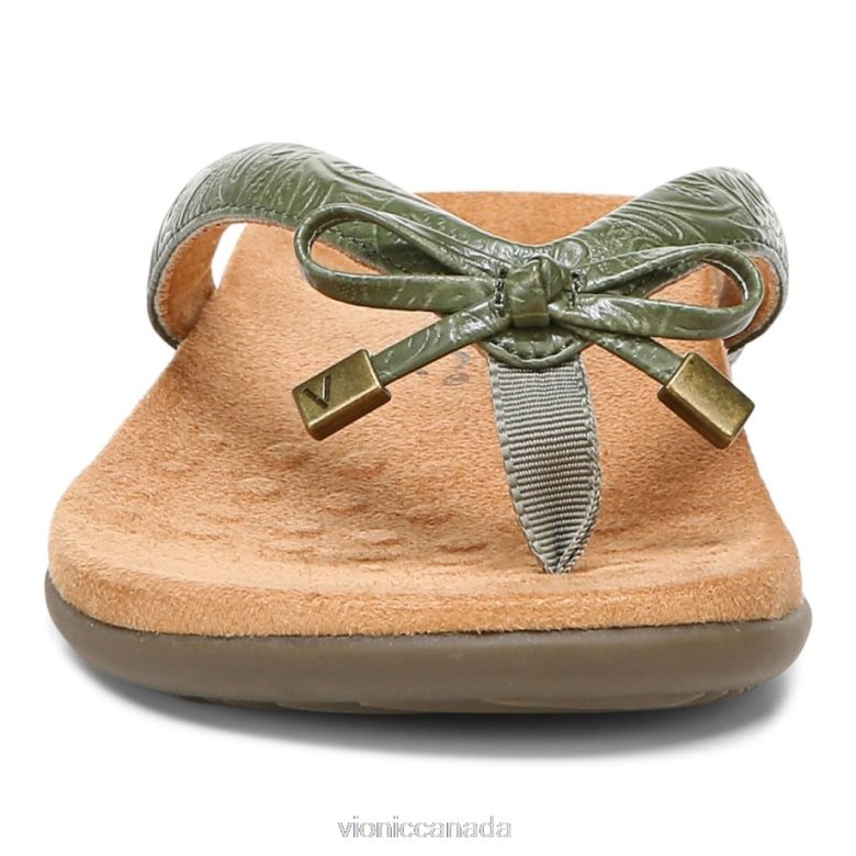 Vionic Bella Toe Post Sandal 4642661351 Army Green Embossed Vionic canada shoes