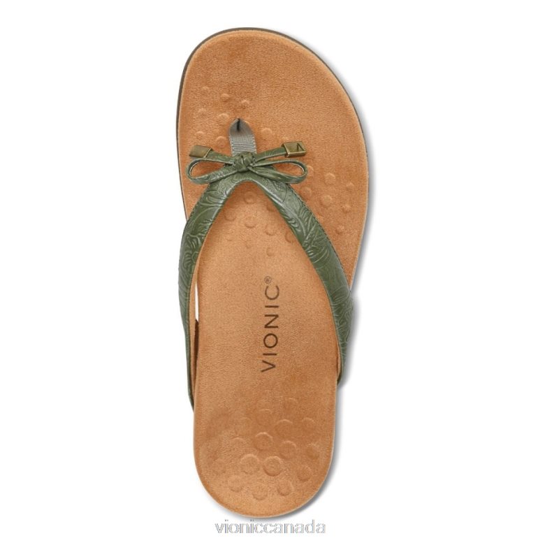 Vionic Bella Toe Post Sandal 4642661351 Army Green Embossed Vionic canada shoes
