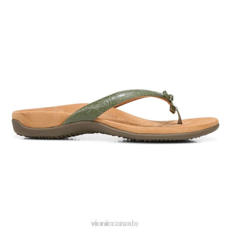 Vionic Bella Toe Post Sandal 4642661351 Army Green Embossed Vionic canada shoes