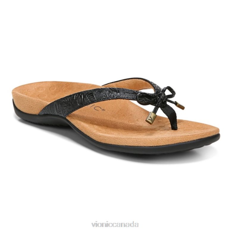 Vionic Bella Toe Post Sandal 4642661354 Black Embossed Vionic boots canada