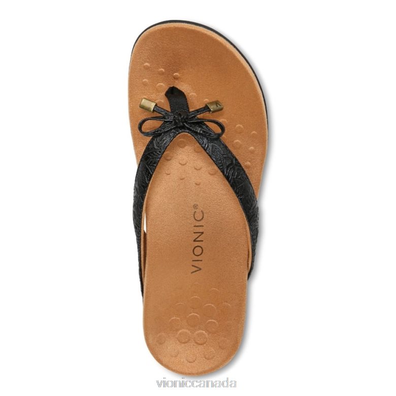 Vionic Bella Toe Post Sandal 4642661354 Black Embossed Vionic boots canada